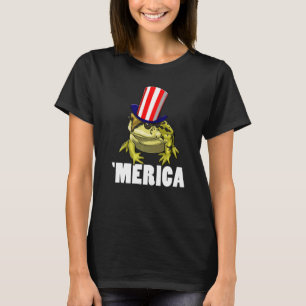 Merica American Flag Frog Funny Women Frog Love Pr T-Shirt
