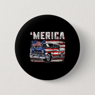 Merica American Flag Old Car 4th Of July Kids Boy 6 Cm Round Badge