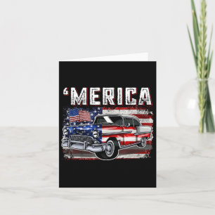 Merica American Flag Old Car 4th Of July Kids Boy Card