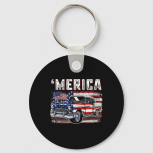 Merica American Flag Old Car 4th Of July Kids Boy  Key Ring