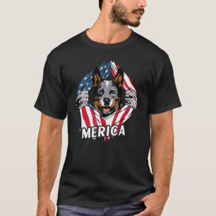 Merica American Flag Patriotic Cattle Dog Heeler T-Shirt