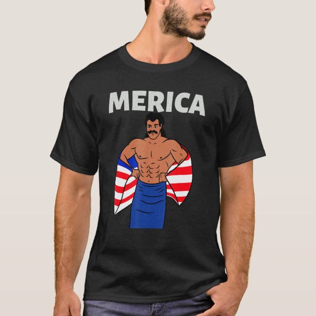 Merica American Mullet Business In Front Party In  T-Shirt (Front)
