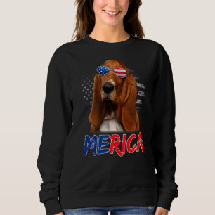 Merica Basset Hound Dog Usa Flag Sunglasses July 4 Sweatshirt