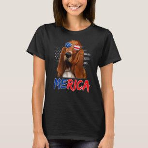Merica Basset Hound Dog Usa Flag Sunglasses July 4 T-Shirt