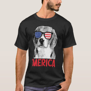 Merica Beagle American Flag Sunglasses 4th Of July T-Shirt