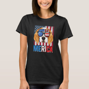 Merica Beagle Dog 4th Of July American Flag T-Shirt