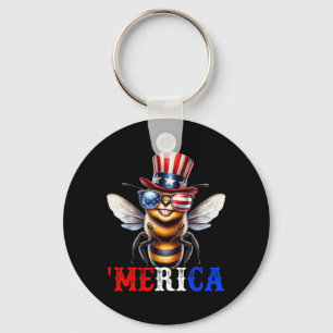Merica Bee Patriotic 4th of July Beekeeper Funny Key Ring
