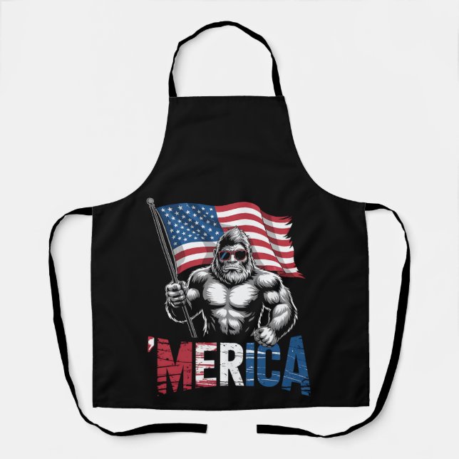Merica Bigfoot American Flag Patriotic 4th Of July Apron (Front)