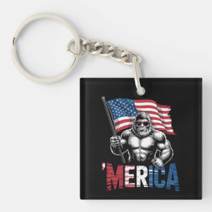 Merica Bigfoot American Flag Patriotic 4th Of July Key Ring