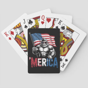 Merica Bigfoot American Flag Patriotic 4th Of July Playing Cards