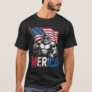 Merica Bigfoot American Flag Patriotic 4th Of July T-Shirt