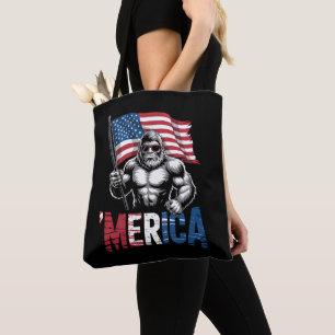 Merica Bigfoot American Flag Patriotic 4th Of July Tote Bag