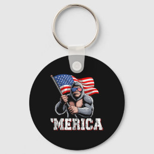 Merica Bigfoot American Flag Patriotic Sasquatch 4 Key Ring