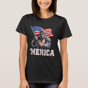 Merica Bigfoot American Flag Patriotic Sasquatch 4 T-Shirt