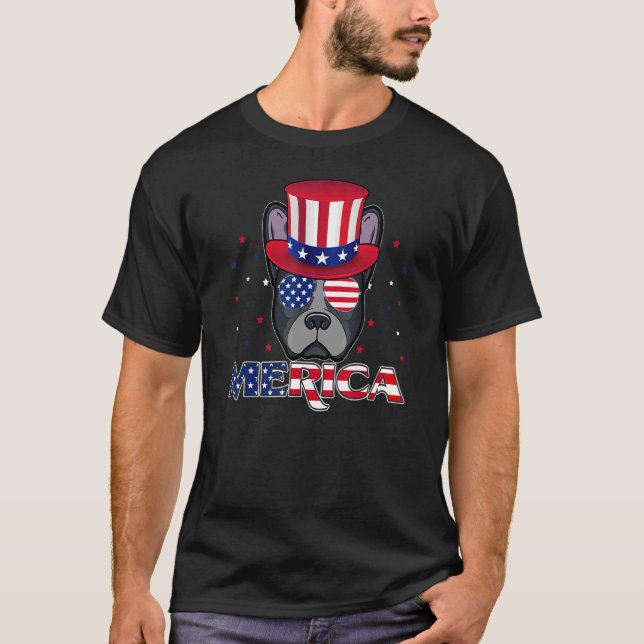 Merica Boston Terrier Usa Flag Sunglasses 4th Of J T-Shirt (Front)
