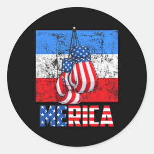 Merica Box Gloves American Flag 4th Of July Boxing Classic Round Sticker