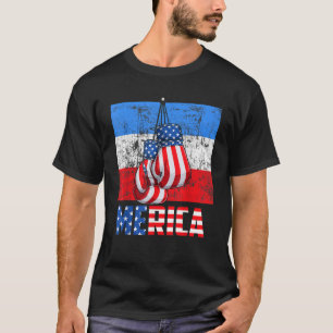 Merica Box Gloves American Flag 4th of July Boxing T-Shirt