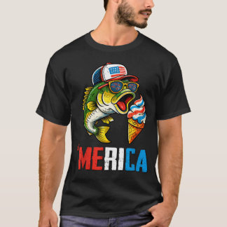 Merica- Boys Youth Girls Bass Fishing 4Th Of T-Shirt