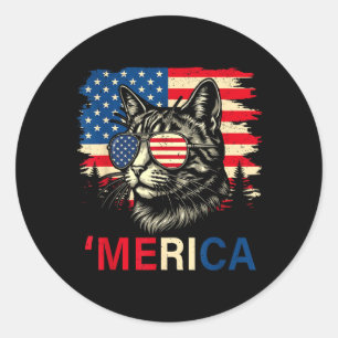 Merica Cat Patriotic Usa Flag Sungles Funny Men Classic Round Sticker