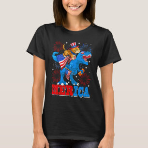 Merica Cat Rex America Flag Dinosaurs 4th Of July T-Shirt