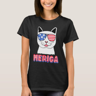 Merica Cat Sunglasses Usa Flag 4th Of July Indepen T-Shirt