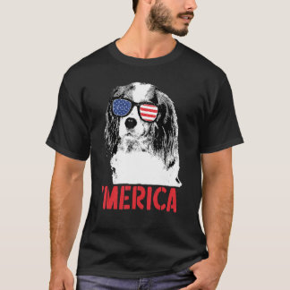 Merica Cavalier King Chales Spaniel American Flag  T-Shirt