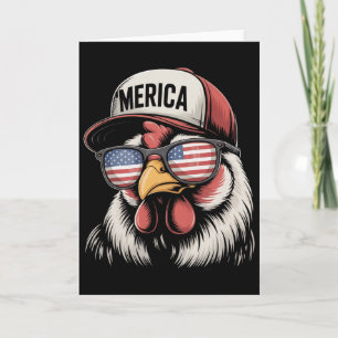 Merica Chicken American Flag Usa Farmer Funny 4th  Card