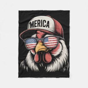 Merica Chicken American Flag Usa Farmer Funny 4th Fleece Blanket