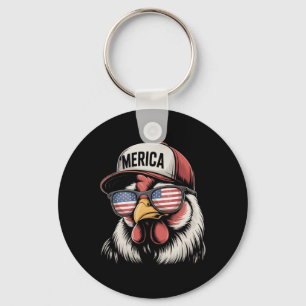Merica Chicken American Flag Usa Farmer Funny 4th Key Ring