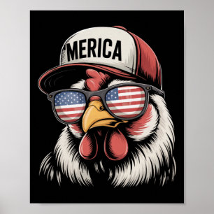 Merica Chicken American Flag Usa Farmer Funny 4th Poster