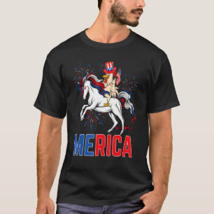 Merica Chicken Unicorn American Flag Happy 4th Of  T-Shirt