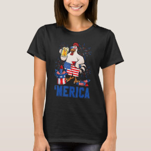 Merica Chicken With Beer Glass Usa Independence T-Shirt