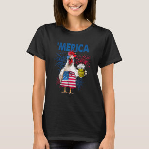 Merica Chicken With Beer USA Flag 4th Of July T-Shirt