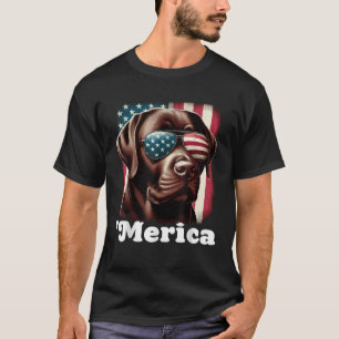 Merica Chocolate Lab Flag USA Patriotic 4th of Jul T-Shirt