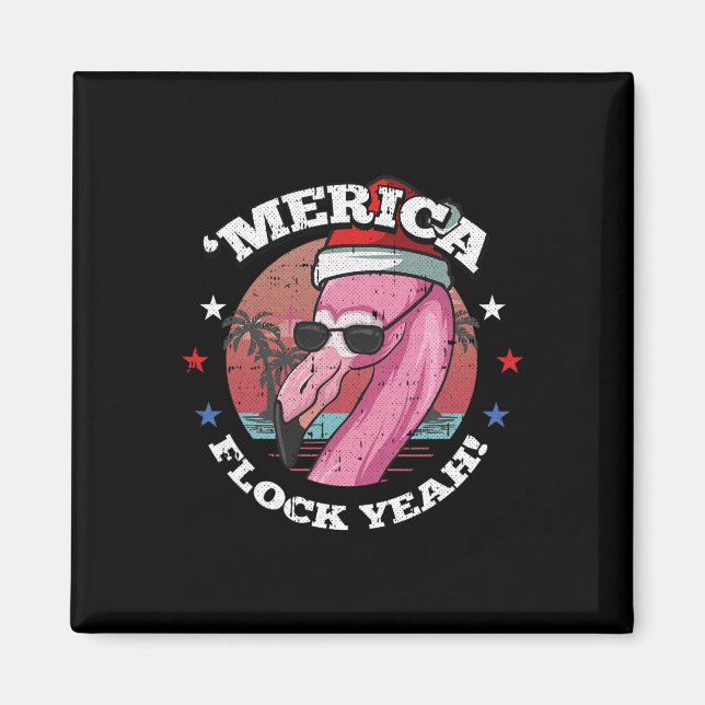 Merica Christmas In July Cool Flamingo Summer Trop Magnet (Front)
