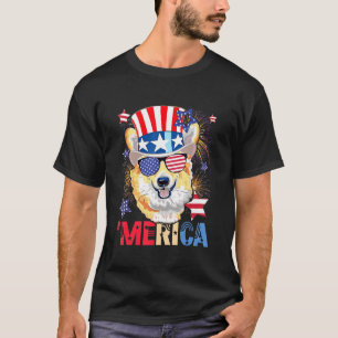 Merica Corgi American Flag Hat Fireworks 4th Of Ju T-Shirt