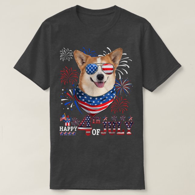 Merica Corgi Dog Sunglasse 4th Of July American Fl T-Shirt (Design Front)