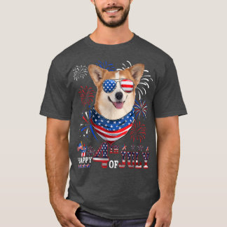 Merica Corgi Dog Sunglasse 4th Of July American Fl T-Shirt