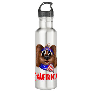 Merica Cute Dog, America Flag 710 Ml Water Bottle