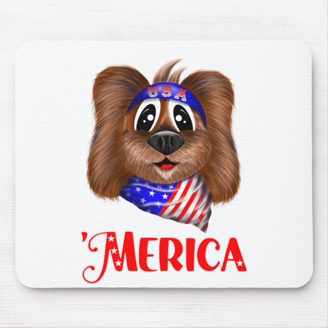 Merica Cute Dog, Patriotic Pup Mouse Pad (Front)