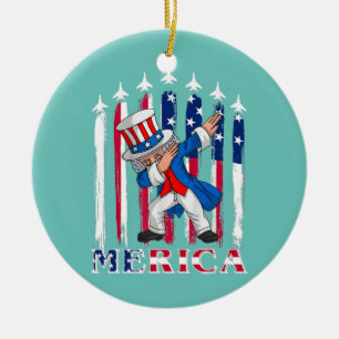 Merica Dabbing Uncle Sam 4th of July America Flag Ceramic Ornament