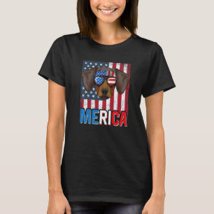 Merica Dachshund Dog 4th Of July American Flag T-Shirt