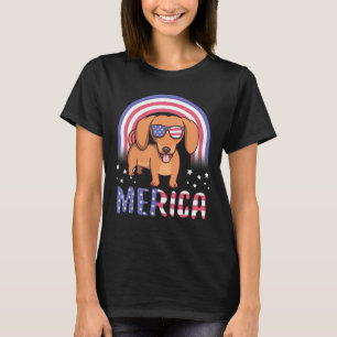 Merica Dachshund Dog Usa American Flag 4th Of July T-Shirt