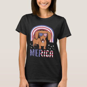 Merica Dachshund Dog Usa American Flag 4th Of July T-Shirt