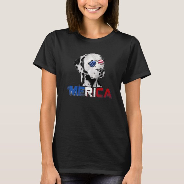 Merica Dalmatian American Flag Sunglasses 4th Of J T-Shirt (Front)