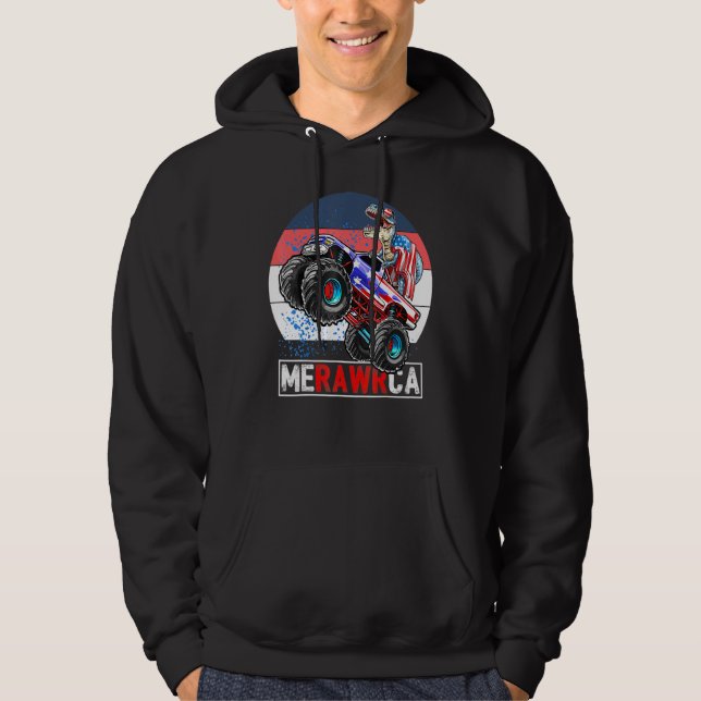 Merica Dinosaur Monster Truck 4th Of July American Hoodie (Front)