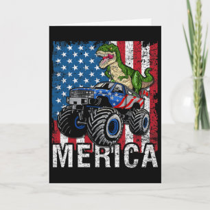 Merica Dinosaur Monster Truck American Flag 4th Of Card