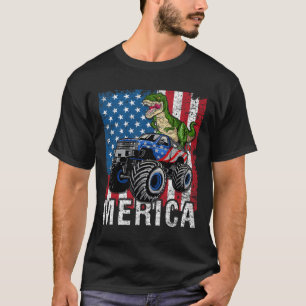 Merica Dinosaur Monster Truck American Flag 4th Of T-Shirt