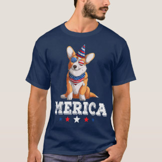 Merica Dog 4th of July USA American Flag Corgi  T-Shirt