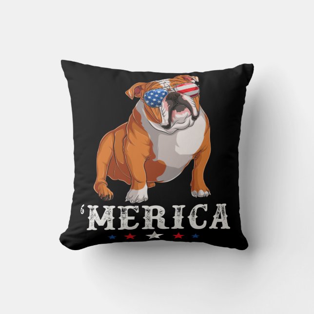 Merica Dog 4th of July USA American Flag English B Cushion (Front)